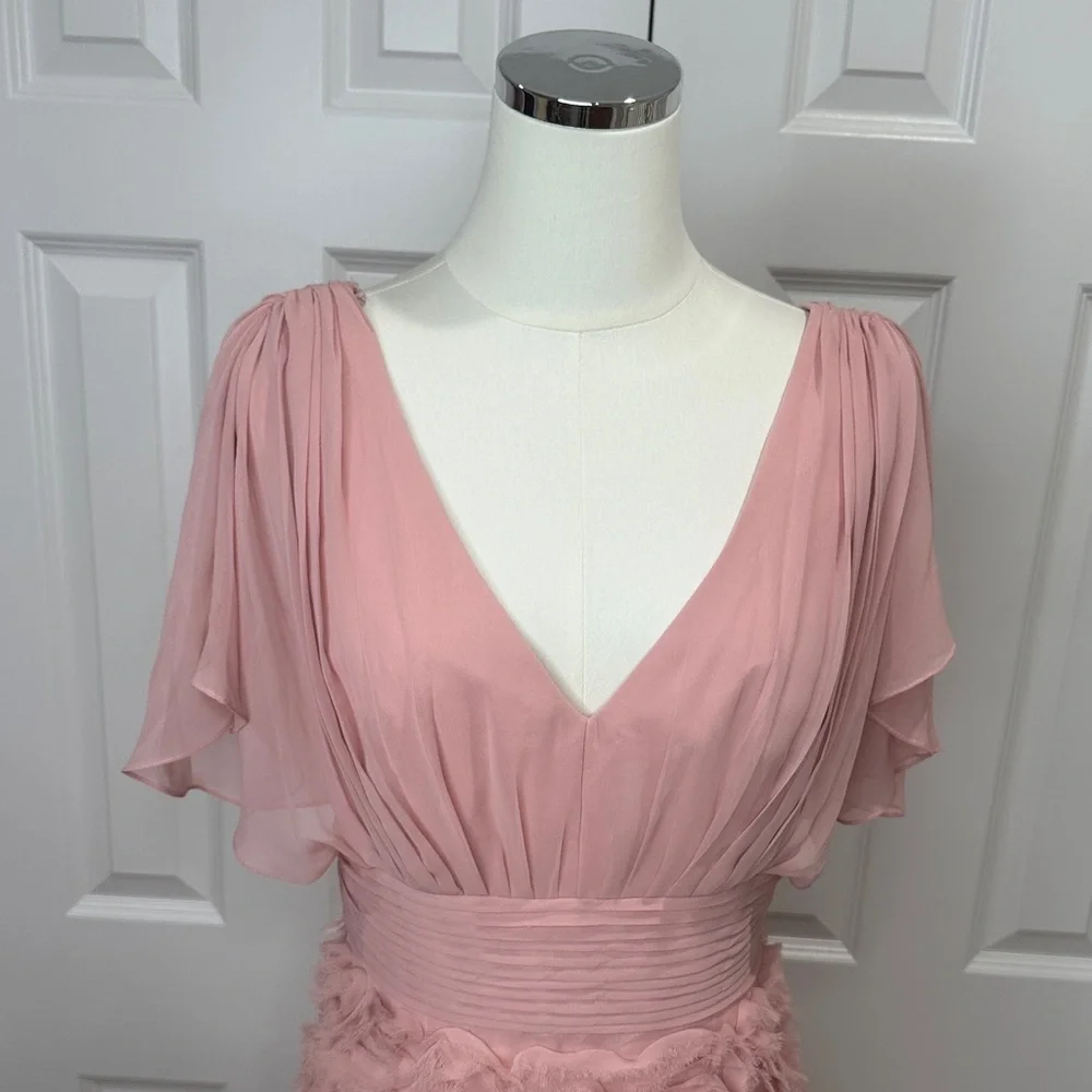 JS Collections Blush Pink 3D  Floral Flutter Sleeve Wedding Guest Dress Size 8 - Picture 4 of 15